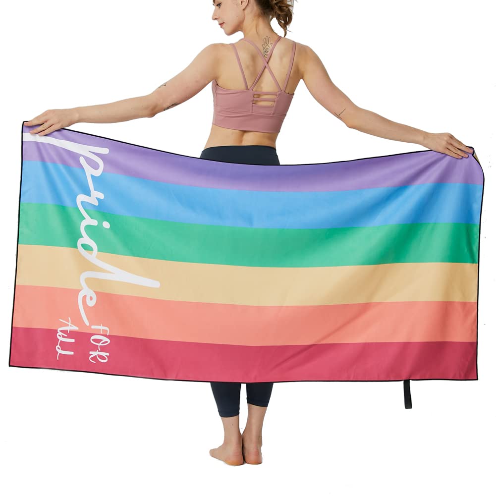 Novetec Double Sides Microfibre Beach Towel Quick Dry, Large 80 * 160cm Sand Free Lightweight and Super Absorbent Towels for Travel, Swimming, Holiday,Camping,Yoga Gym Sports (80×160cm, Rainbow)
