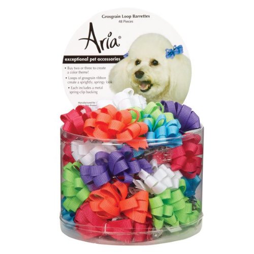 Aria Grosgrain Ribbon Loops Barrettes for Dogs, 48-Piece Canisters