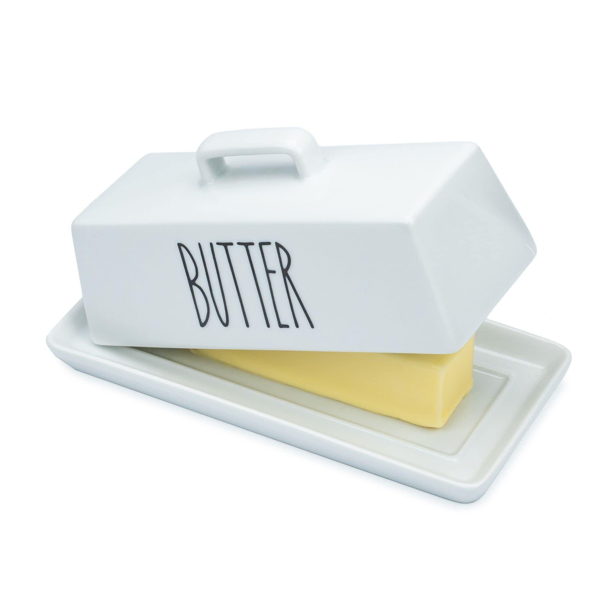 Photo 1 of Heartland Home Porcelain Covered Butter Dish with Lid for Countertop (Lid with Handle). 7.6" x 3.8" Butter Holder Container for One Stick of Butter. Textured Tray Butter Keeper for Non Slip Storage