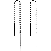 LINGBG JEWELRY 3 Pairs Threader Earrings 925 Sterling Silver Long Chain Earrings Bar/Ball Wrap Threader Drop Earrings for Women Lightweight Minimalist Mother's Day Jewelry Set