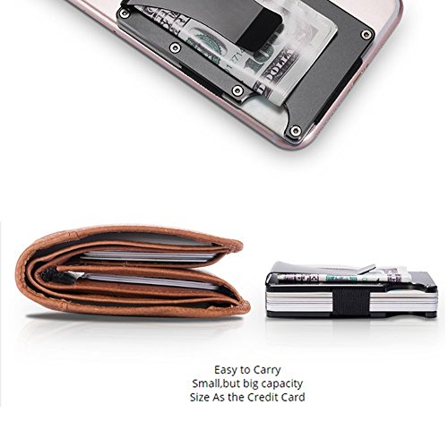 Metal Wallet Credit Card Holder with RFID blocking, Aluminum Money Clip Wallet (Black)