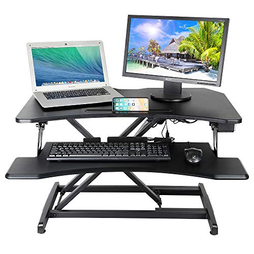 Kranich Electric Standing Desk Converter Height Adjustable Tabletop Desk Dual Monitor Desktop Riser