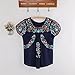 Kafeimali Women's Peasant Tops Mexican Blouse Colorful Flowers Embroidered Boho T Shirt (Navy Blue)