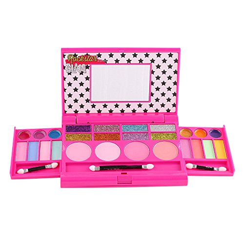 Rockstar Glam Kids Pretend Play Makeup Kit - Designer Girls Makeup Palette for Kids - Packed In a Cute Colorful Vanity w/ Mirror- Non-Toxic and Washable