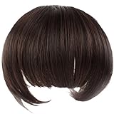 ReNext Girl's Lovely Fiber Synthetic Clip on Clip in Front Hair Bangs Fringe Extension (Dark Brown)
