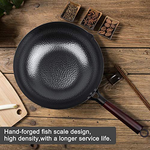 Carbon Steel Wok, Stir Fry Pan Flat Bottom Pan, Iron Wok with lid, for