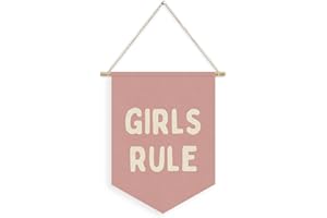 Dilemat Girl Room Decor Pink Girls Rule Linen Pennant Banner,Girl Bedroom Decor Wall Hanging for Nursery Playroom Kids Girls Toddler Bedroom Living Room Decor
