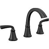 Delta Geist Matte Black Bathroom Faucet 3 Hole, 8 Inch Widespread Bathroom Sink Faucet for Vanity, Push-Pop Drain Assembly, Matte Black 35864LF-BL