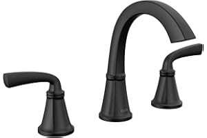 Delta Geist Matte Black Bathroom Faucet 3 Hole, 8 Inch Widespread Bathroom Sink Faucet for Vanity, Push-Pop Drain Assembly, Matte Black 35864LF-BL