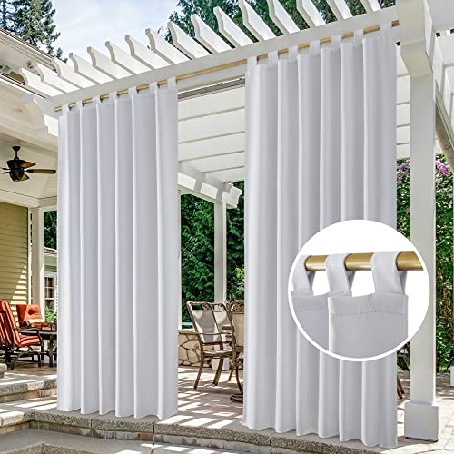 HOMEIDEAS 2 Panels Tab Top Outdoor Curtains for Patio Waterproof