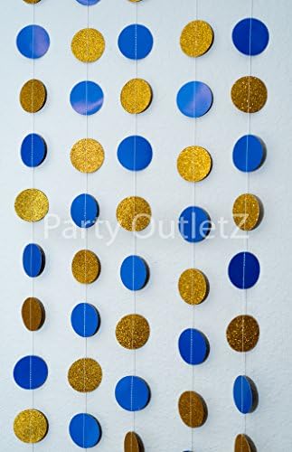 5 Piece Circular Dot Garlands (each 6.5 feet): Birthday/Baby Shower/Bridal Shower Party Decorations - Royal Blue and Gold