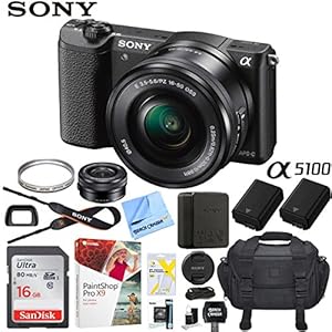 Sony a5100 Alpha Mirrorless Digital Camera 24MP DSLR (Black) w/16-50mm Lens ILCE-5100L/B with Extra Battery Case 16GB Memory Deluxe Pro Bundle (Essential Kit, Black)