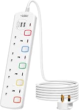 Mscien 4 Port Extension Lead with USB 2 Ports 4m Wall Mount White view 1