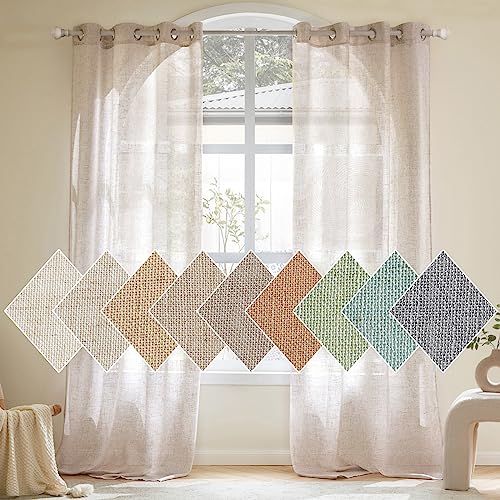 Woaboy Linen Curtains Translucent Net Curtains with Eyelets Modern Decorative for Living Room, Window, Bedroom, 2 Pieces, 140 x 245 cm, White