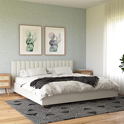 Novogratz Brittany Upholstered Platform Bed Frame, Grey Linen, King