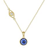 ELFRONT 14k Real Gold Evil Eye Necklace Real Gold All Seeing Eye Pendant Necklaces Amulet Protection Yellow Gold Jewelry For Women Lover Christmas Gifts