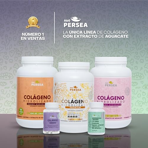 A&G PERSEA - Dúo Colágeno Hidrolizado en polvo con Extracto de Aguacate - 1 Sabor Arándano + 1 Naranja 1.2 kg c/u | Con Ácido Hialurónico, Vitaminas y Minerales | Fórmula Completa Sin Azúcar (Arandano / Naranja)