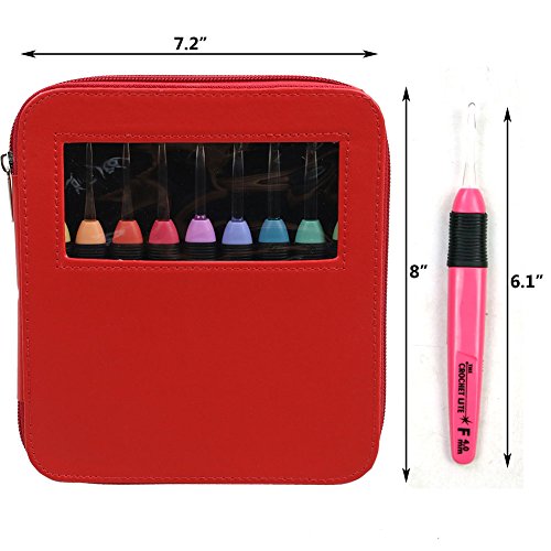 Lighted Crochet Hooks Set With Case Light Up Knitting Needles - Ergonomic Needles for Arthritic Hands - Set of 9 Pcs (Red)