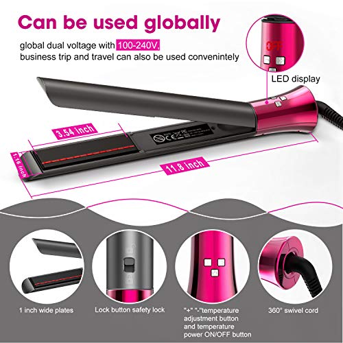Flat Iron for Hair,GOOLEEN Professional Infrared Hair Straightener and Curler 2 in 1,1 Inch 3D Floating Titanium Plates Tourmaline Ceramic Hair Straightener with Dual Voltage LED Display 180-450℉