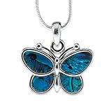 Best Friend Necklaces Silver and Blue Green Abalone Paua Shell Butterfly Woman Girl Birthday Jewelry Gift