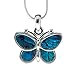 Silver and Blue Green Abalone Paua Shell Butterfly Pendant Mood Necklace Perfect Jewelry Gift for Girls