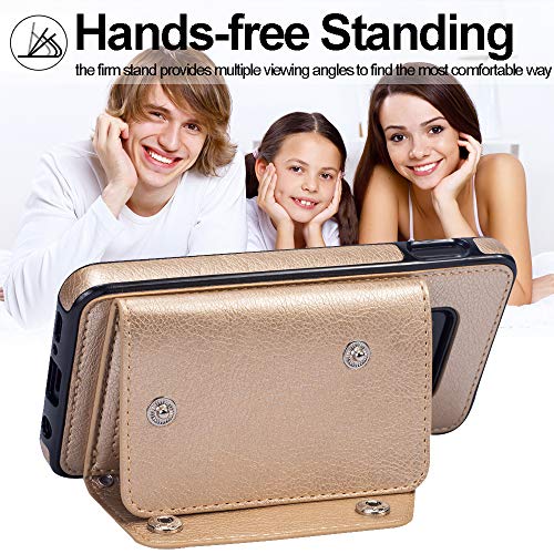 Samsung S10e Case Wallet Card Holder,Kudex Leather Folio Flip Full Body Protective Back Case Cover [Stand Feature] Wrist Strap & [4-Slots] ID&Credit Cards Pockets for Samsung Galaxy S10e (Gold) - Thumbnail 3