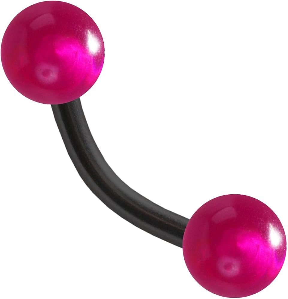 Banana Piercing 1,2 mm 316L Black with acrylic balls purple Amazon