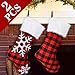 AerWo 2pcs Buffalo Plaid Christmas Stockings, Red and Black Buffalo Check Christmas Stocking, Triple Layers Christmas Snowflake Stockings with Faux Fur Cuff, 18 inch