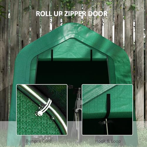 Outsunny 8'x6' Outdoor Storage Shelter with Rollup & Zipper Door, Heavy Duty Carport Shed for Motorcycle Garden Storage, Green