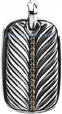 David Yurman Amazing St.silver Champagne Diamonds Necklace Dog Tag Pouch # 117