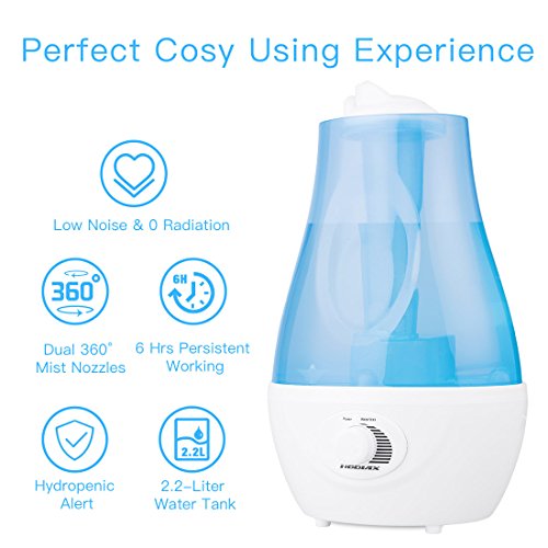 T YONG TONG 2.2L Room Humidifier, 360 Degree Cool Mist Whisper-quiet Ultrasonic Mini Air Purifier, with Cozy LED Variable Night Lights, Transparent Shell Design, for Home Office and Sleeping (Blue)