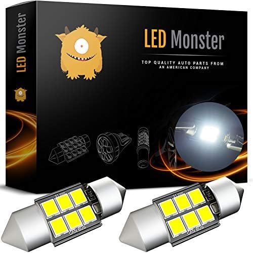 LED Monster 2-Pack 6 SMD 31mm LED Bulb CANBUS 3030 Festoon White Color Chipset Error-Free Festoon Lights Map Dome Door Light for DE3175 DE6428 (2)