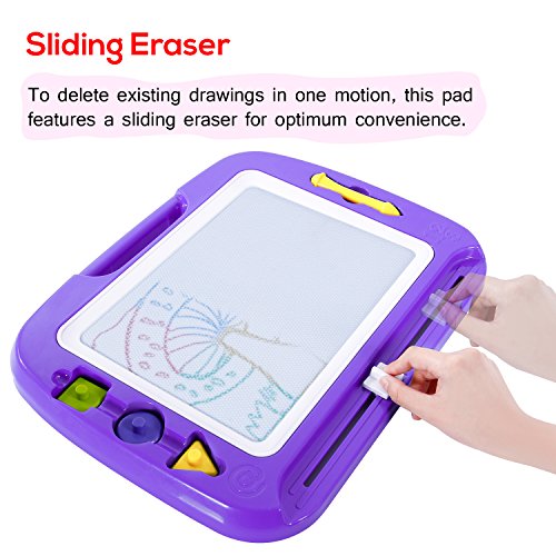 SGILE 16.3X12.8 Kids Magna Drawing Board Toy Foldable Stand Foothold 3 Stamps, Non-Toxic Magnetic Doodles Sketch Pad Painting Writing Toddlers Preschooler Learning Development, Purple - Thumbnail 3