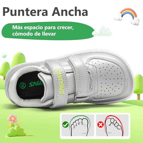 SAGUARO Zapatillas Barefoot Niños Niñas Zapatos Minimalistas Casual con Puntera Ancha Zero-Drop Cierre Autoadherente, Tallas EU 25-35