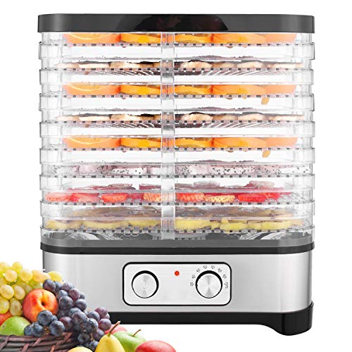 Food Dehydrator Machine - BPA Free Drying System With Nesting Tray - For Beef Jerky Preserving Wild Food and Fruit Vegetable Dryer in Home Kitchen(Button/400W-8Layer)