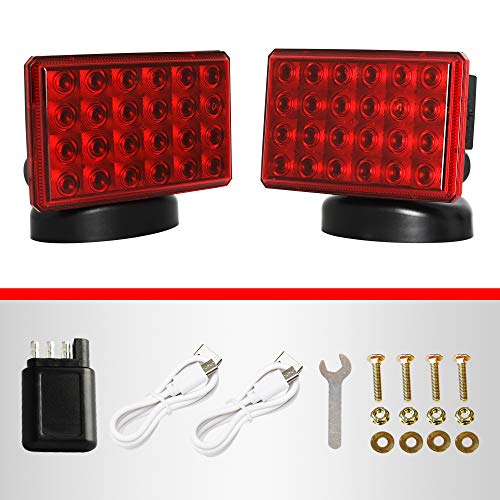 ONLTCO 12V-24V Red Led Rectangle Wireless Trailer Lights, Turn Signal Brake Tail Tow Light Magnetic for Under 80 Inch Camper RV Trailers Cars Trucks Automobile Vehicle, DOT
