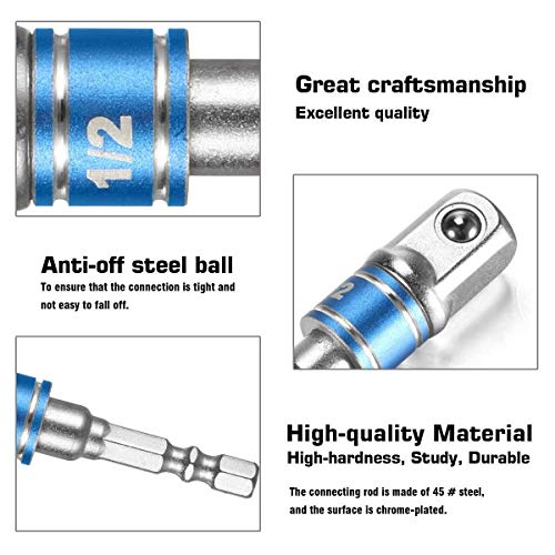 3 Pcs Cr-V1/4"3/8"1/2" Square Drive,Hex Shank Bit Square Nut Driver Set Power Drill Cordless Impact Sockets Bit Set Adapter,Socket Wrench Set Ratchet Extension,Impact Driver Bit Set