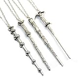 JoJo&Lin 4 pcs/set Vintage Movie Inspired Magic Wand Pendant Necklace Antique Bronze or Silver (Antique Silver Set)