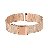 Xuexy 14mm Pebble Time Round Milanese Wire Mesh Stainless Steel Watch Band Strap Replacement Bracelet, Rose Gold