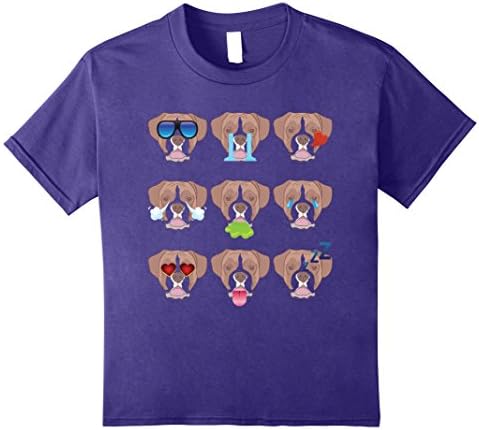 Kids Nine Cute Emoji Boxer Dog Face Funny T-Shirt Gift 12 Purple