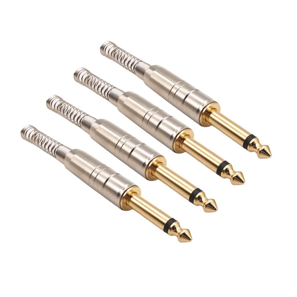 Alnicov 4PCS 1/4" Audio Plugs 6.35 mm Plug TS Male 1/4 inch Solder Type Mono Plug Straight Design Connector