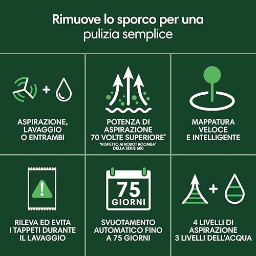 Robot Roomba 105 Combo + Stazione Autosvuotamento, Robot Aspirapolvere Lavapavimenti, Navigazione ClearView LiDAR, Rileva Tappeti/Moquette, Pulizia Mirata, Controllo tramite App, Nero