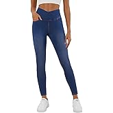 COPYLEAF Stretchy Jeans for Women Trendy Butt Lifting Leggings with Pockets Crossover Waisted Jeggings Pull on Skinny Jeans