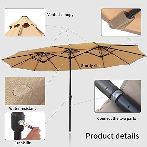 Cozy Daisy 15 FT Patio Umbrella Outdoor Double-Sided Large with Crank For Outside Shade Sofa or Pool, 12 Ribs，Base Not Included, Beige