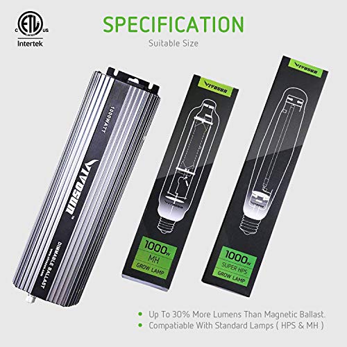 VIVOSUN 1000 watt Dimmable Digital Ballast for HPS MH Grow Light, UL