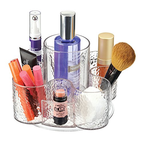 mDesign Bathroom Plastic Vanity Countertop Lazy Susan Storage Organizer Turntables Cosmetic Holders for Cosmetics Makeup Brushes Organization - Pack of 2, Clear
