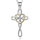 YFN Cross Necklace 925 Sterling Silver Celtic Knot Cross Infinity Heart Love Pendant Necklace 18"