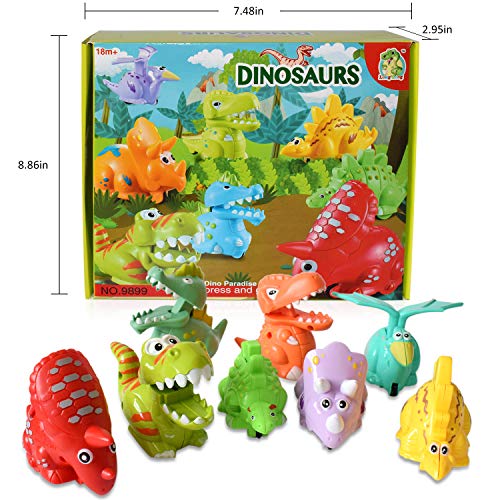 image for Akamino Dinosaurs Toys Car for Kids, 8 Pack Pull Back Car Toys for Boy