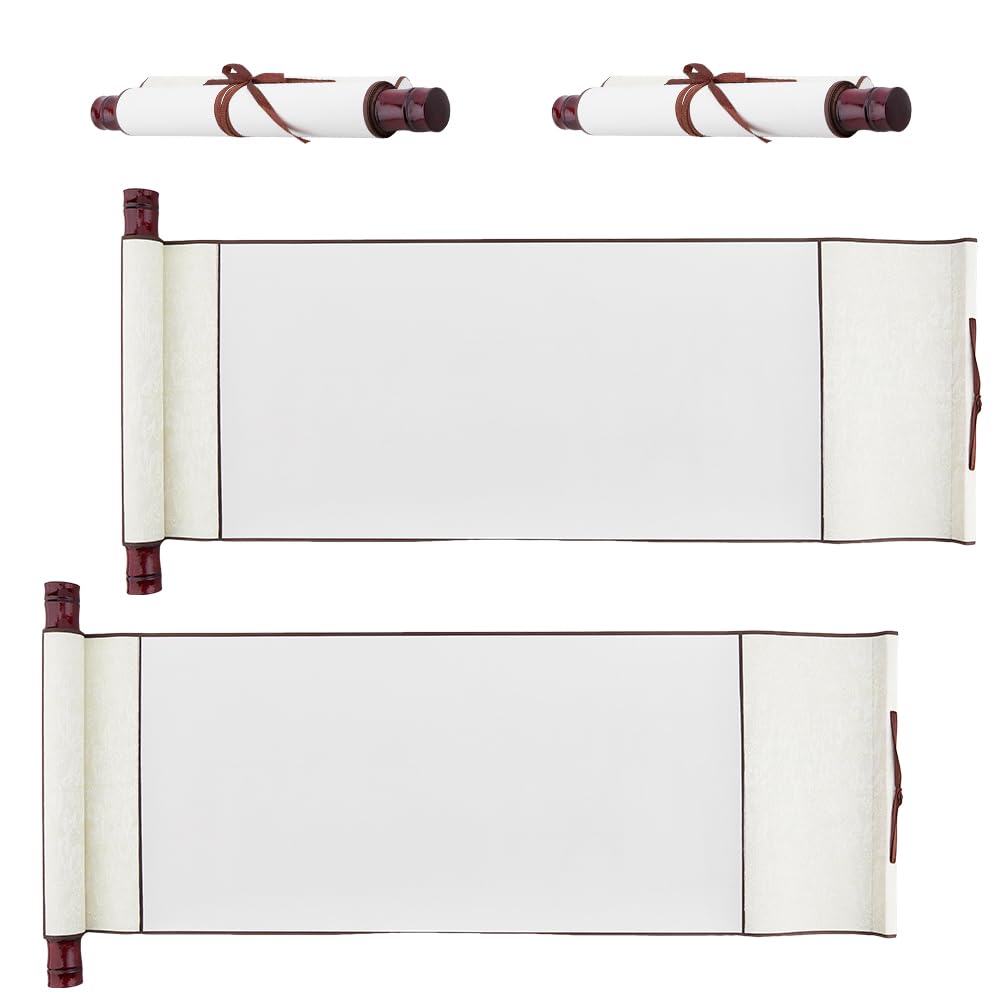 SUPERFINDINGS 4Rolls Blank Paper Scrolls with Wood Rods Blank Painting Scroll Long Aged Blank Scroll on Wood Rods for Naughty or Nice List Writing Calligraphy 13inch