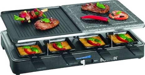 Mesa Grill eléctrico Barbacoa Raclette 8 personas plancha 2 ...